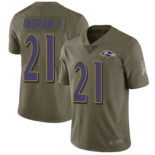 Baltimore Ravens Limited Olive Men Mark Ingram II Jersey NFL Football #21 2017 Salute to Service->youth nfl jersey->Youth Jersey